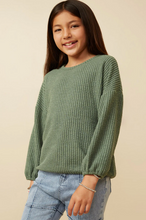 Load image into Gallery viewer, Brushed Ribbed Puff Sleeve Olive - Youth
