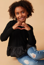 Load image into Gallery viewer, ^Mix Media Long SLeeve Bubble Hem Black - Youth