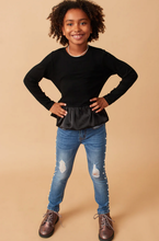 Load image into Gallery viewer, ^Mix Media Long SLeeve Bubble Hem Black - Youth