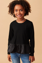 Load image into Gallery viewer, ^Mix Media Long SLeeve Bubble Hem Black - Youth