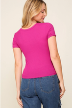 Load image into Gallery viewer, ^Ribbed Short Sleeve Round Neck - Magenta