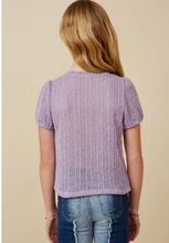 Load image into Gallery viewer, ^Ribbed Knit Textured Puff Sleeve Top Lavender - Youth