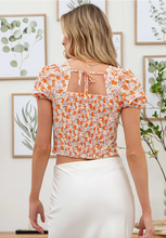 Load image into Gallery viewer, Sweetheart Floral Puff Sleeve Top - Orange
