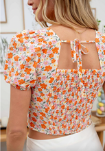 Load image into Gallery viewer, Sweetheart Floral Puff Sleeve Top - Orange
