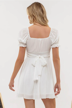 Load image into Gallery viewer, Pleated Wrap Puff Sleeve Tie Back Dress - White
