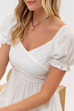 Load image into Gallery viewer, Pleated Wrap Puff Sleeve Tie Back Dress - White
