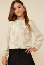 Load image into Gallery viewer, ^Floral Embroidered Textured Puff Sleeve - Oatmeal