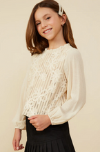 Load image into Gallery viewer, ^Floral Embroidered Textured Puff Sleeve - Oatmeal