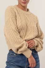 Load image into Gallery viewer, ^Cable Knit Balloon Sleeve Sweater - Taupe