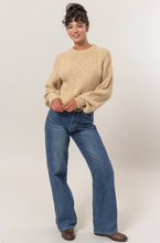 Load image into Gallery viewer, ^Cable Knit Balloon Sleeve Sweater - Taupe