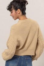 Load image into Gallery viewer, ^Cable Knit Balloon Sleeve Sweater - Taupe