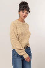 Load image into Gallery viewer, ^Cable Knit Balloon Sleeve Sweater - Taupe