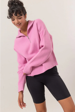 Load image into Gallery viewer, +Drop Shoulder Half Zip Sweater - Rose Pink