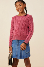 Load image into Gallery viewer, ^Cable Knit Washed Pullover Burgundy - Youth