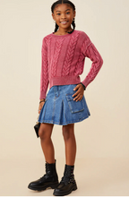 Load image into Gallery viewer, ^Cable Knit Washed Pullover Burgundy - Youth