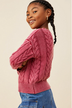 Load image into Gallery viewer, ^Cable Knit Washed Pullover Burgundy - Youth