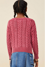 Load image into Gallery viewer, ^Cable Knit Washed Pullover Burgundy - Youth