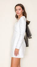 Load image into Gallery viewer, ^Double Bow Back White Embossed Mini Dress