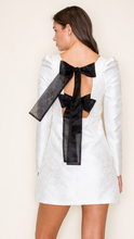 Load image into Gallery viewer, ^Double Bow Back White Embossed Mini Dress