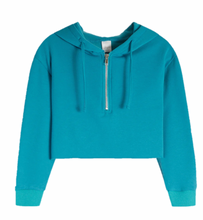 Load image into Gallery viewer, ^Soft Crop Half Zip Hoodie - Jade Blue