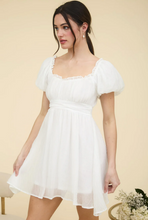 Load image into Gallery viewer, ^Ruffle Trim Back Lace Up Mini Dress - White