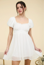 Load image into Gallery viewer, ^Ruffle Trim Back Lace Up Mini Dress - White