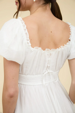 Load image into Gallery viewer, ^Ruffle Trim Back Lace Up Mini Dress - White