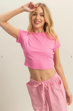 Load image into Gallery viewer, ^Short Sleeve Open Back Top- Pink