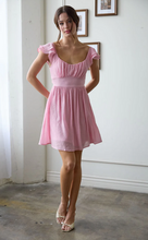 Load image into Gallery viewer, ^Ruffle Sleeve Tie Back Mini Dress - Pink