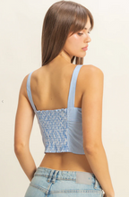 Load image into Gallery viewer, Striped Wide Strap Sweetheart Neck Crop Cami - Blue/White