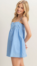 Load image into Gallery viewer, Flowy Poplin Spaghettie Strap Romper - Light Blue