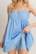 Load image into Gallery viewer, Flowy Poplin Spaghettie Strap Romper - Light Blue