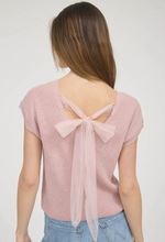 Load image into Gallery viewer, Light Knit Bow Back Tie Short Sleeve - Dusty Pink