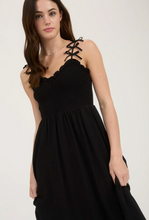 Load image into Gallery viewer, Sweetheart Smocked Bow Strap Midi Dress - Black