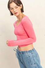 Load image into Gallery viewer, Cropped Scoop Neck Long Sleeve - Taffy Pink