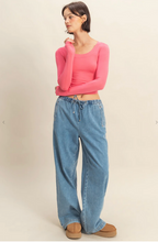 Load image into Gallery viewer, Cropped Scoop Neck Long Sleeve - Taffy Pink