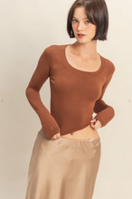 Load image into Gallery viewer, Cropped Scoop Neck Long Sleeve - Chestnut