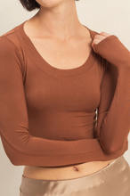 Load image into Gallery viewer, Cropped Scoop Neck Long Sleeve - Chestnut