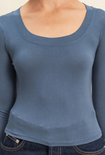 Load image into Gallery viewer, Cropped Scoop Neck Long Sleeve - Dusty Navy