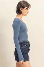 Load image into Gallery viewer, Cropped Scoop Neck Long Sleeve - Dusty Navy
