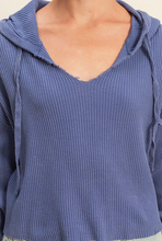 Load image into Gallery viewer, Mineral Washed Cropped Waffle Knit Hoodie - Dusty Indigo