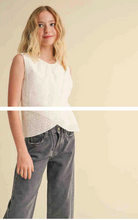 Load image into Gallery viewer, Eyelit Knit Tulip FRont Short Sleeve White - Youth