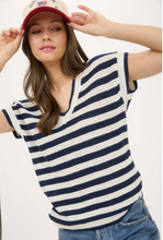 Load image into Gallery viewer, Crochet Knit Short Sleeve Sweater - Navy White