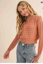 Load image into Gallery viewer, Wavy Pointelle Knit Pullover Salmon- Youth