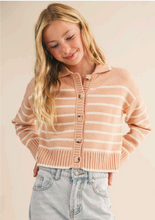 Load image into Gallery viewer, Button Up Collared Striped Sweater- Salmon/Ivory