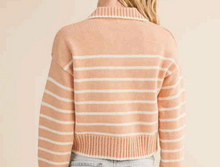Load image into Gallery viewer, Button Up Collared Striped Sweater- Salmon/Ivory
