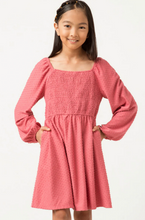 Load image into Gallery viewer, Swiss Dot Smocked Long Sleeve Dress Mauve - Youth