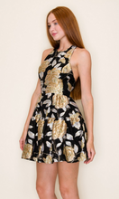 Load image into Gallery viewer, Halter Neck Jacquard Floral Mini Dress - Black Gold