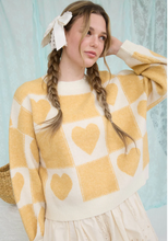 Load image into Gallery viewer, Heart Checkered Crewneck Sweater - Yellow