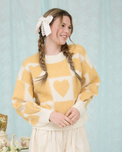 Load image into Gallery viewer, Heart Checkered Crewneck Sweater - Yellow